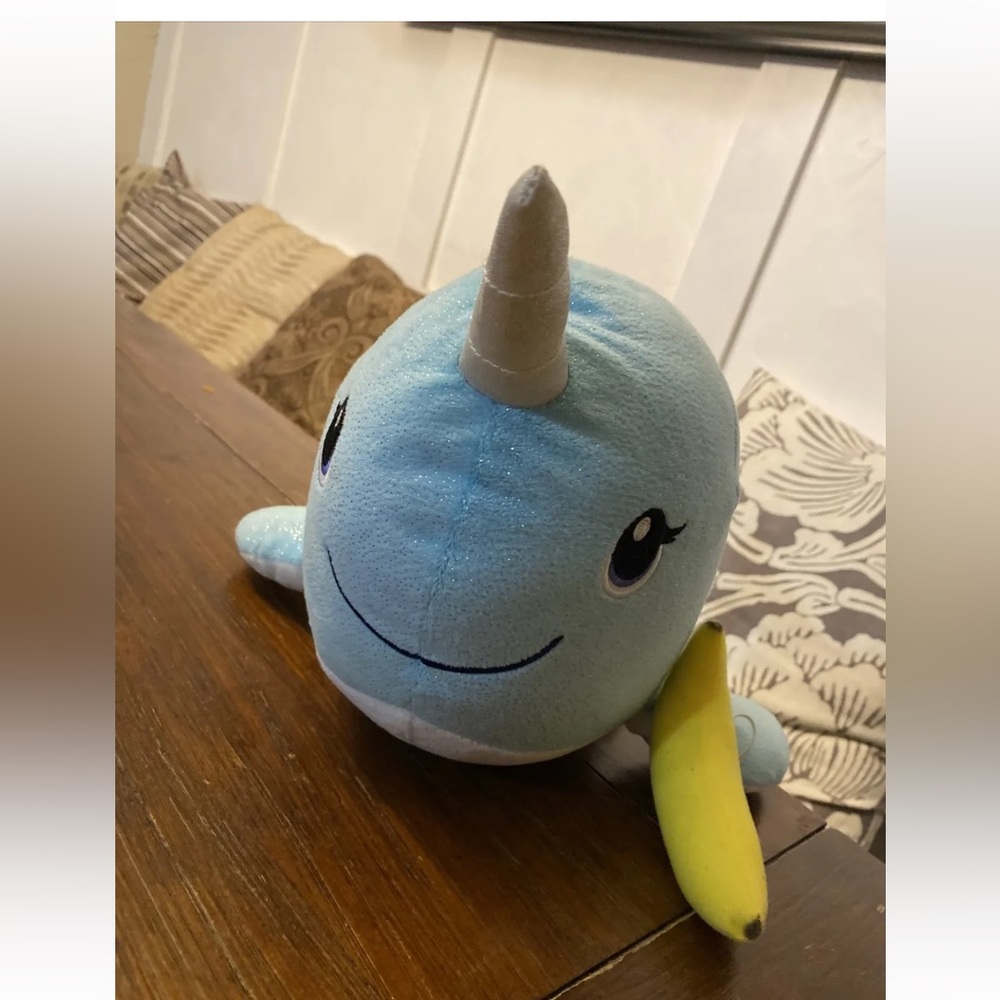 Build-A-Bear 18" Narwhal Plush BAB - Light Blue Sparkle Glitter With Banana BABW